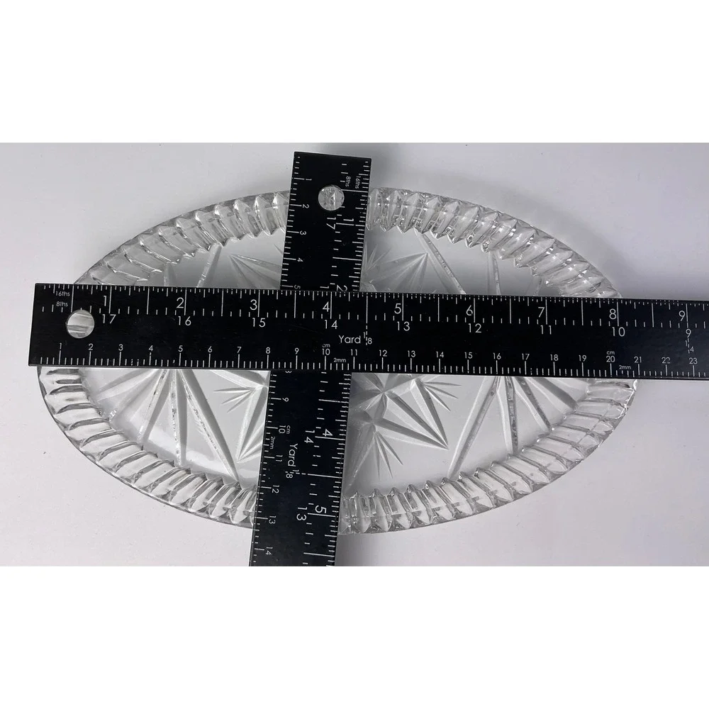 Vintage Clear Glass Oval Relish Dish Starburst‎ Pattern Scalloped Edge Tray
